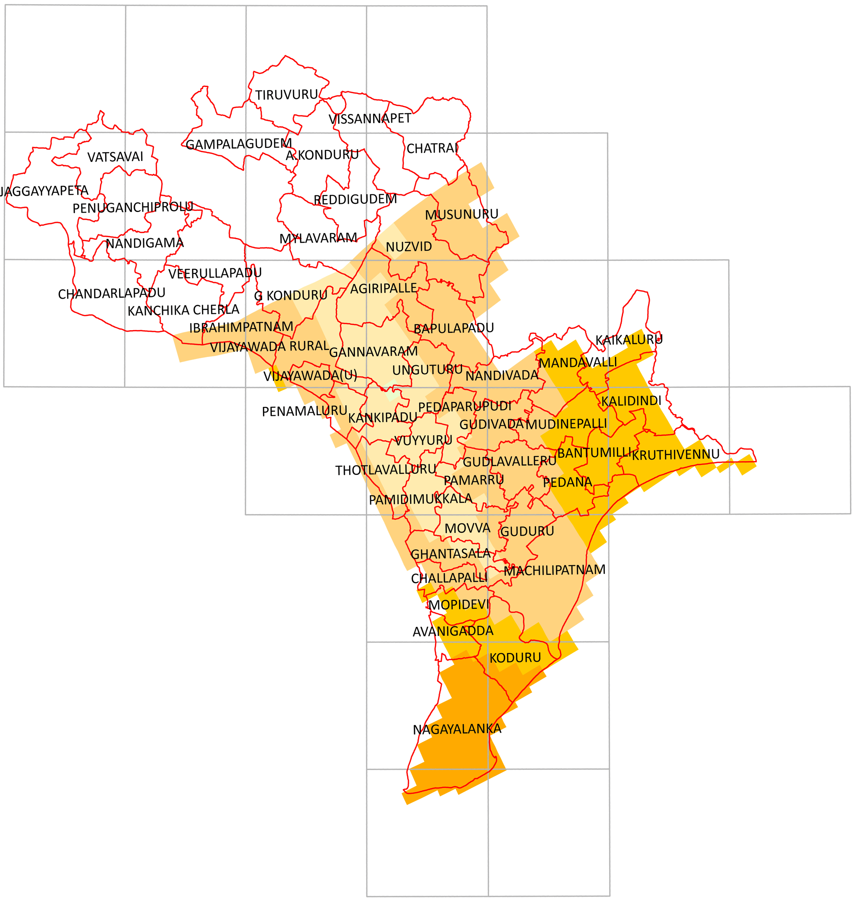 Storm surge inundation map for cyclone with wind speed 